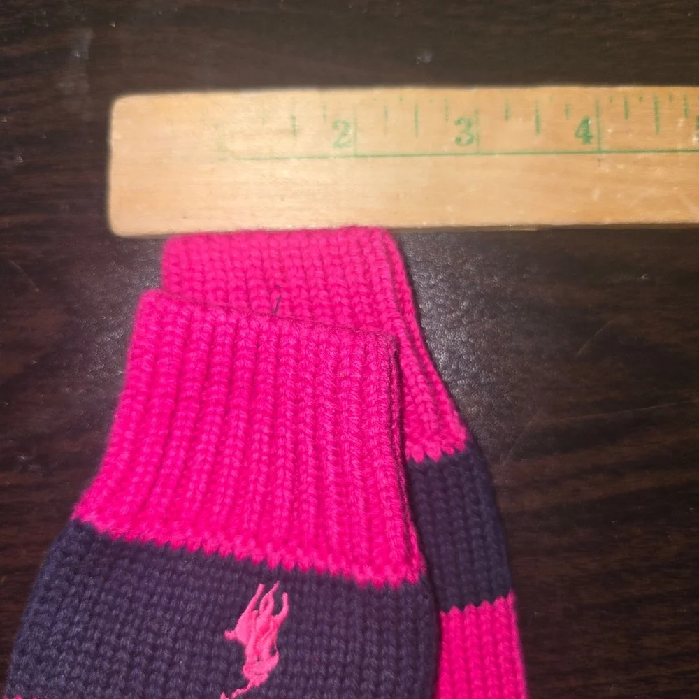 Polo Ralph Lauren Mittens 2T-4T Kids Pink Navy Striped Knit Pony Logo